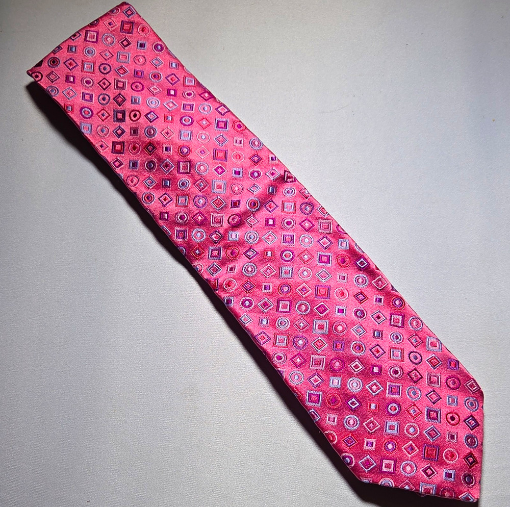 Ted Baker London 100% Silk Jacquard Geometric Tie Pink Purple Blue Handmade